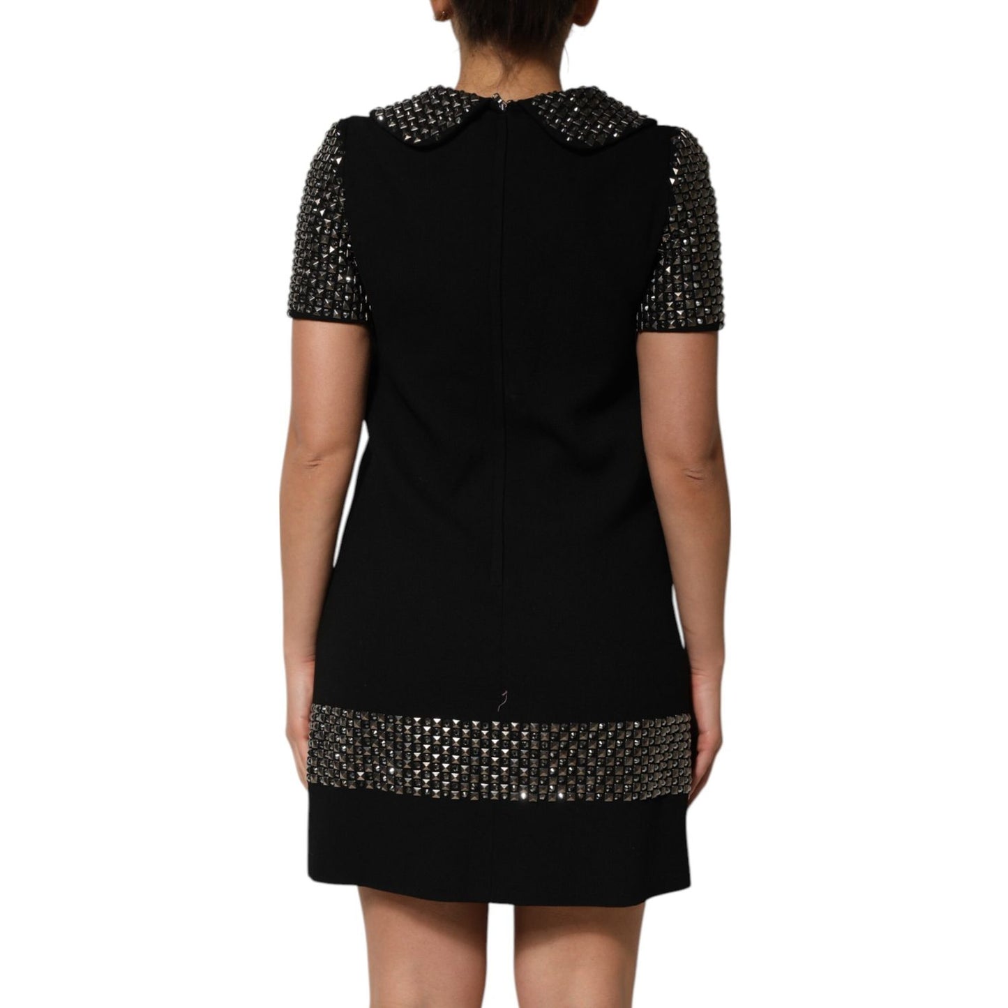 Dolce & Gabbana Black Crystal Embellished Collared Mini Dress Dolce & Gabbana
