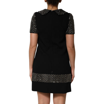 Dolce & Gabbana Black Crystal Embellished Collared Mini Dress Dolce & Gabbana