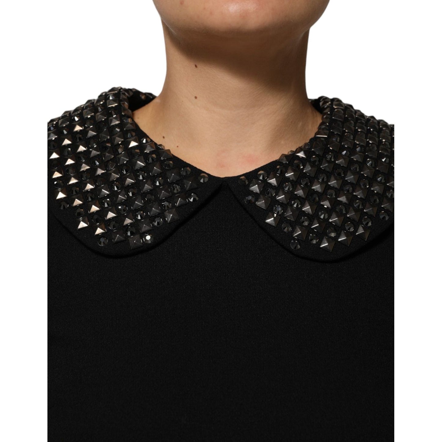Dolce & Gabbana Black Crystal Embellished Collared Mini Dress Dolce & Gabbana