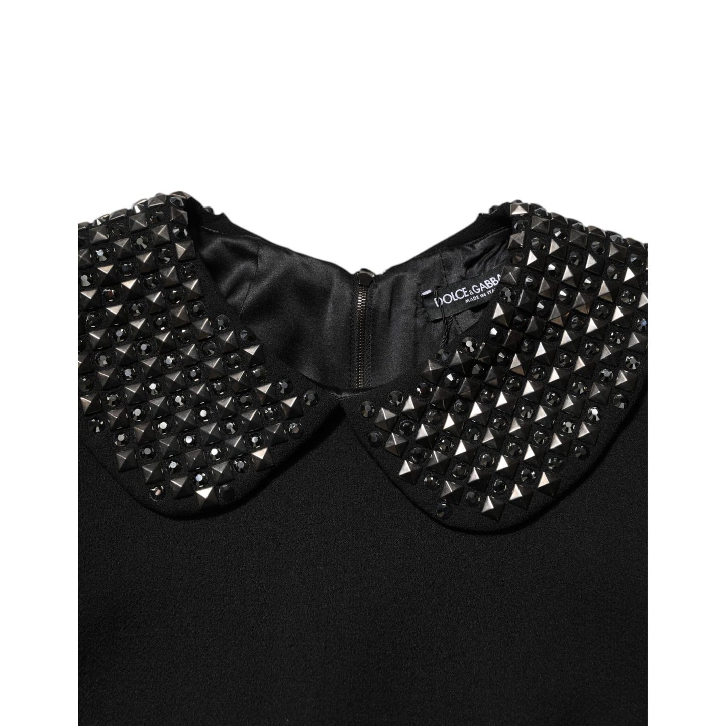 Dolce & Gabbana Black Crystal Embellished Collared Mini Dress Dolce & Gabbana