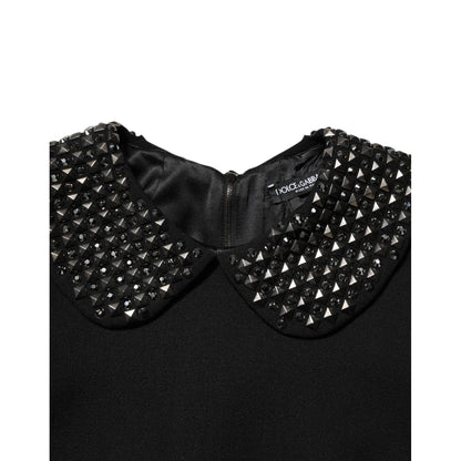 Dolce & Gabbana Black Crystal Embellished Collared Mini Dress Dolce & Gabbana