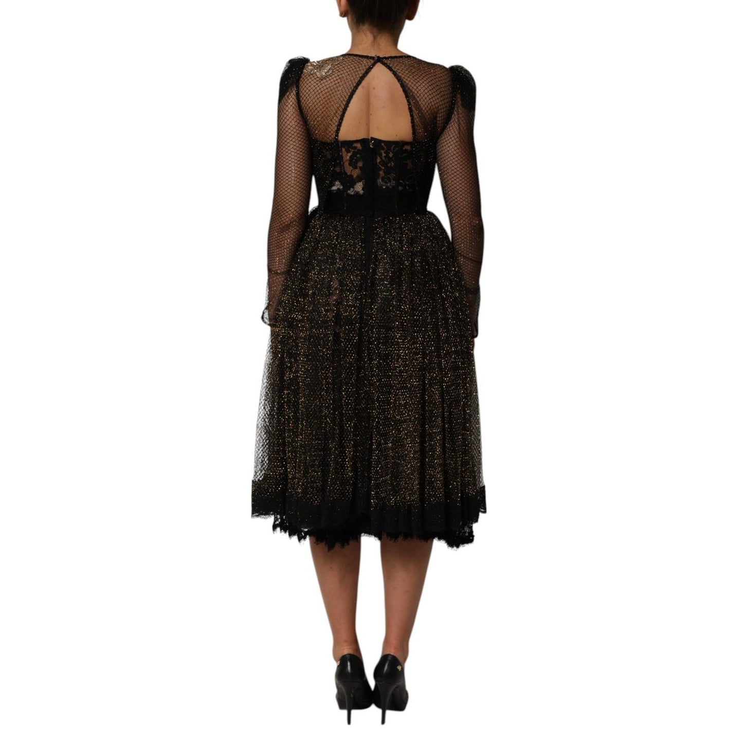 Dolce & Gabbana Black Crystal Heart Embellished A-line Dress Dolce & Gabbana