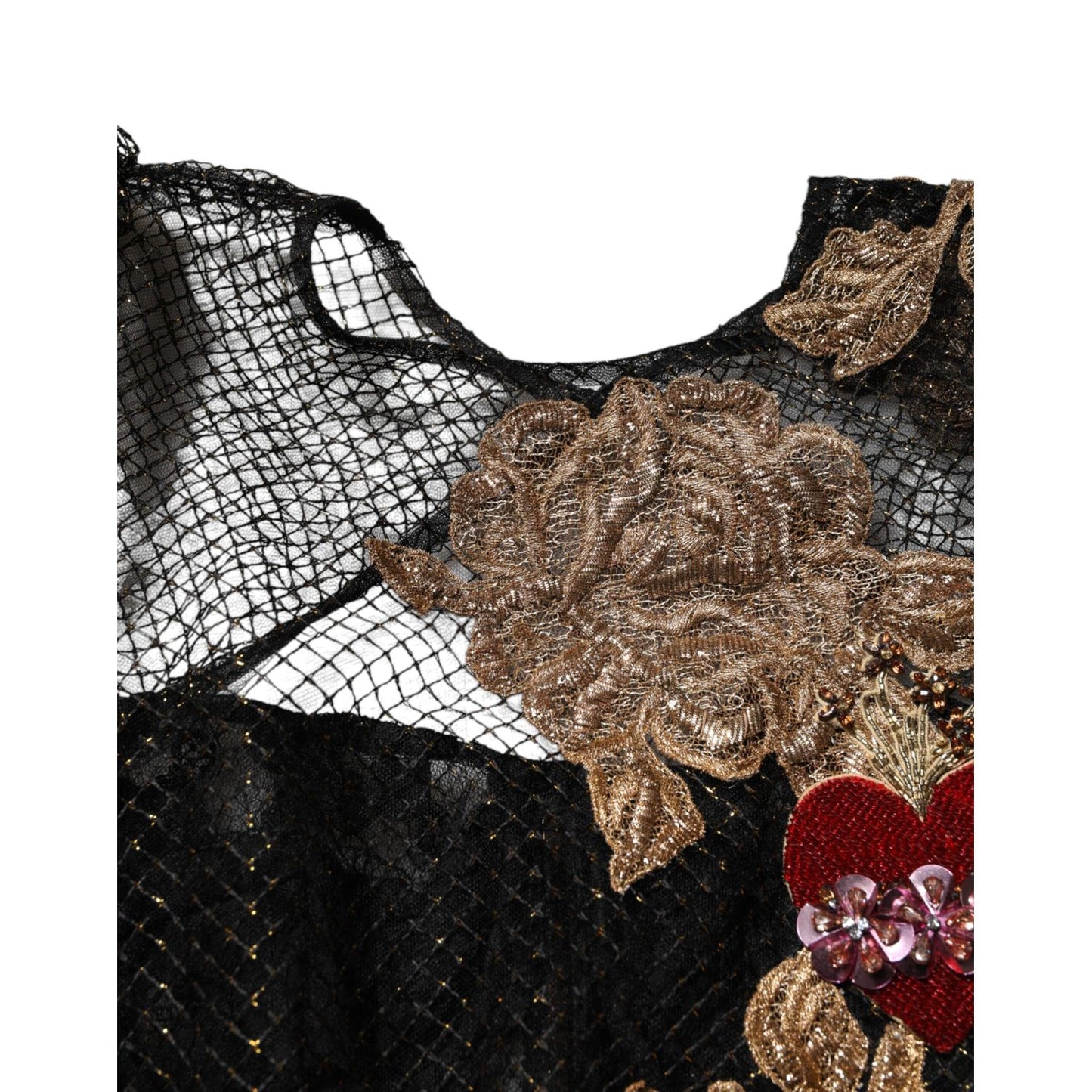 Dolce & Gabbana Black Crystal Heart Embellished A-line Dress Dolce & Gabbana