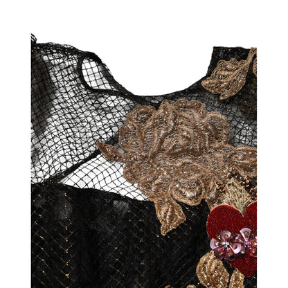 Dolce & Gabbana Black Crystal Heart Embellished A-line Dress Dolce & Gabbana