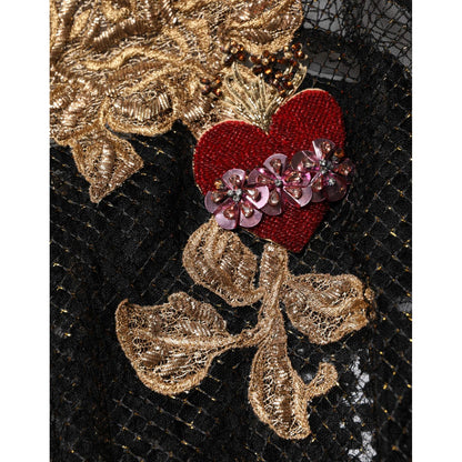 Dolce & Gabbana Black Crystal Heart Embellished A-line Dress Dolce & Gabbana