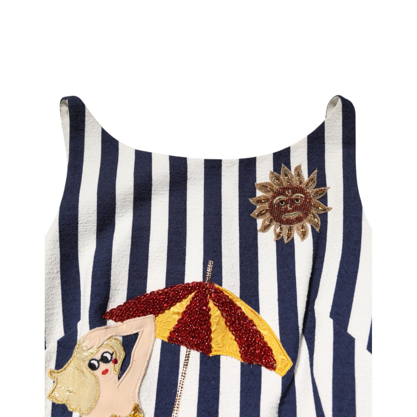 Dolce & Gabbana Blue White Striped Embroidered A-line Dress Dolce & Gabbana