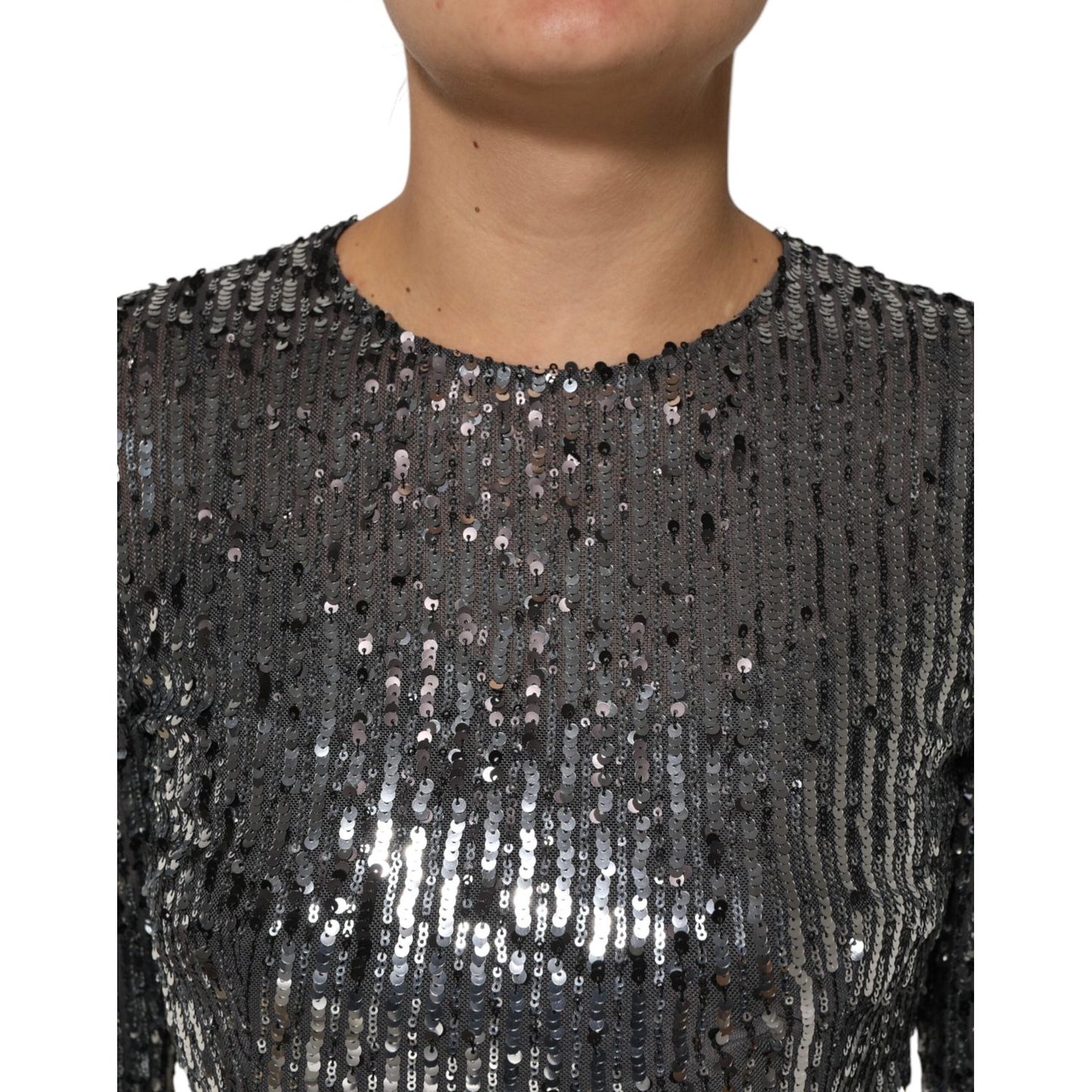 Dolce & Gabbana Black Sequined Long Sleeves Midi A-line Dress Dolce & Gabbana