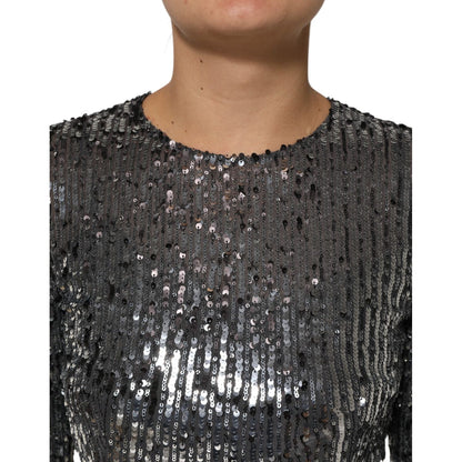 Dolce & Gabbana Black Sequined Long Sleeves Midi A-line Dress Dolce & Gabbana