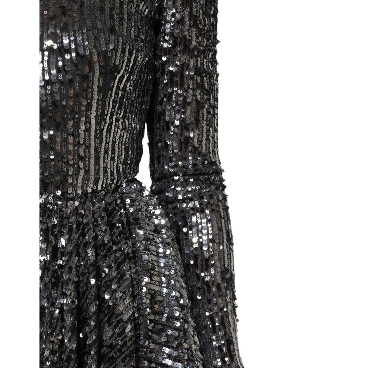 Dolce & Gabbana Black Sequined Long Sleeves Midi A-line Dress Dolce & Gabbana