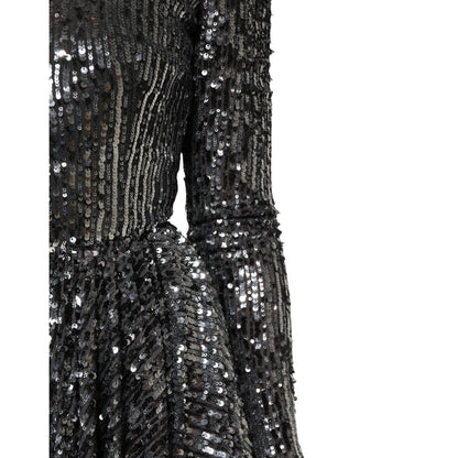 Dolce & Gabbana Black Sequined Long Sleeves Midi A-line Dress Dolce & Gabbana
