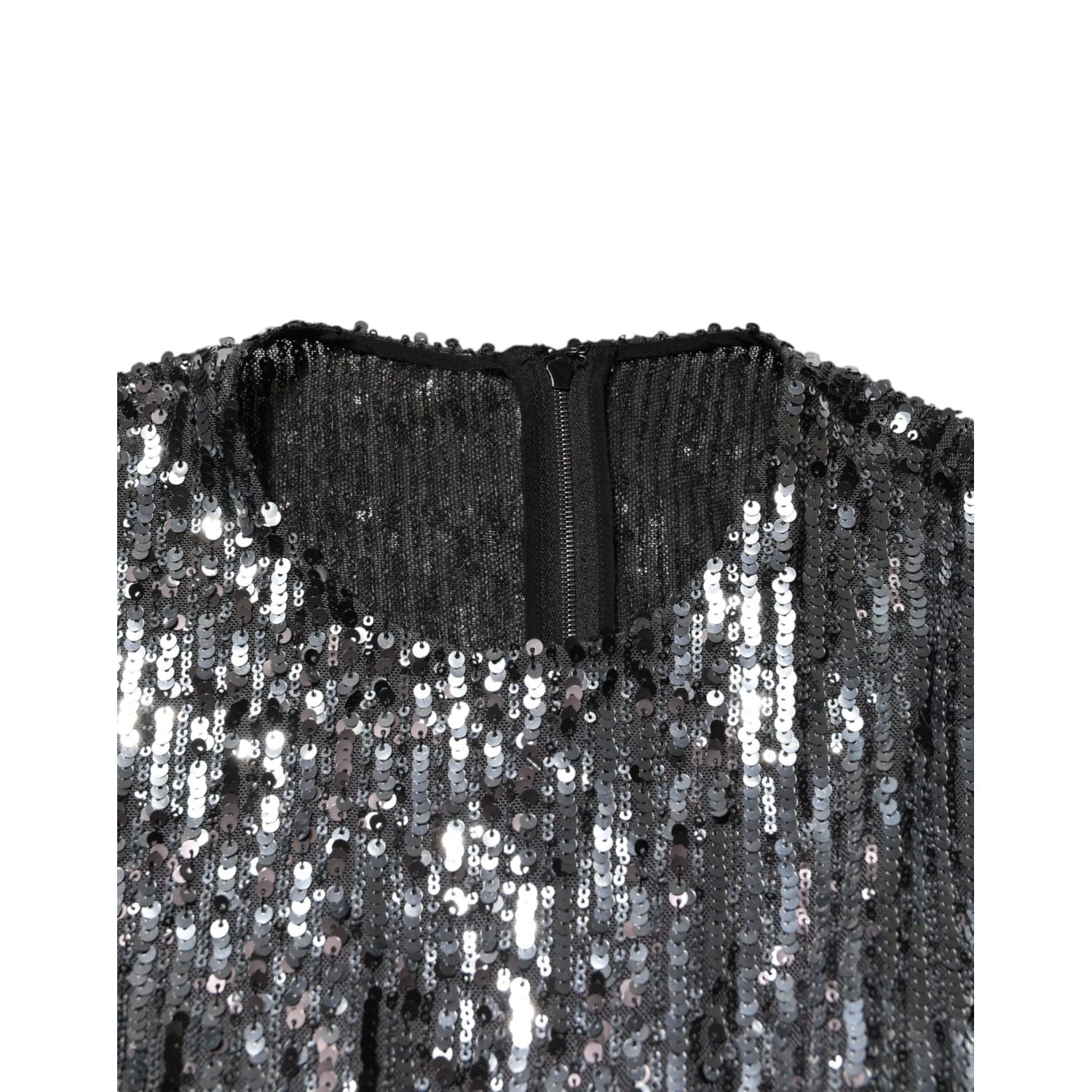 Dolce & Gabbana Black Sequined Long Sleeves Midi A-line  Dress