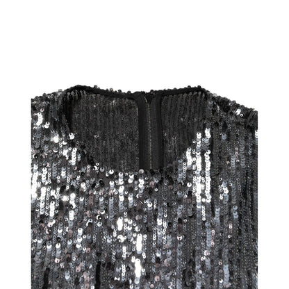 Dolce & Gabbana Black Sequined Long Sleeves Midi A-line Dress Dolce & Gabbana