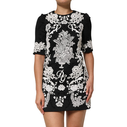 Dolce & Gabbana Black Lace Trim Short Sleeves A-line Dress Dolce & Gabbana