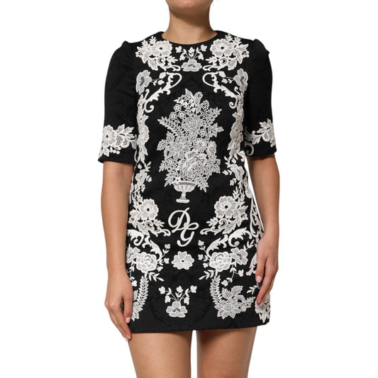 Dolce & Gabbana Black Lace Trim Short Sleeves A-line Dress Dolce & Gabbana