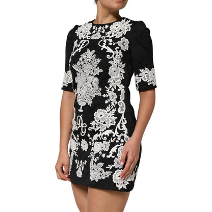 Dolce & Gabbana Black Lace Trim Short Sleeves A-line Dress Dolce & Gabbana