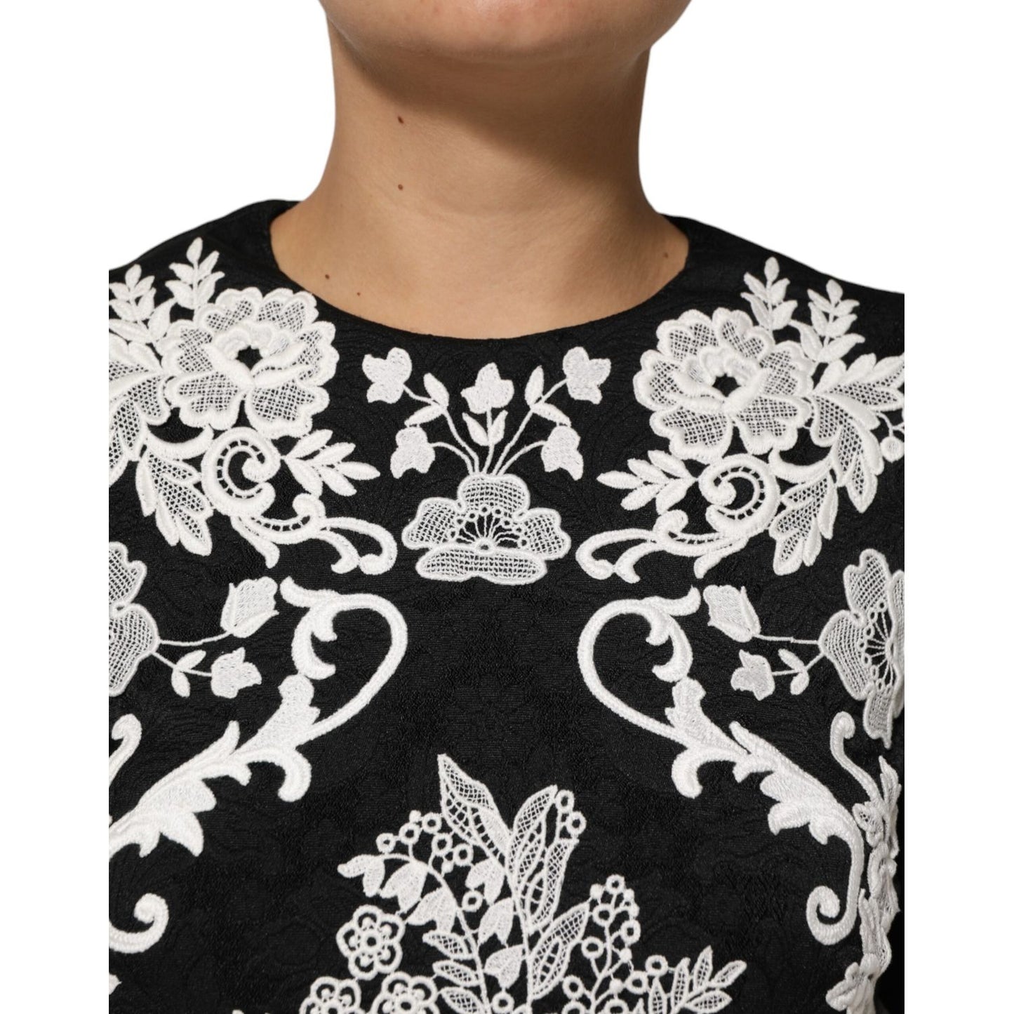 Dolce & Gabbana Black Lace Trim Short Sleeves A-line Dress Dolce & Gabbana