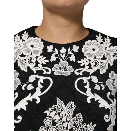 Dolce & Gabbana Black Lace Trim Short Sleeves A-line Dress Dolce & Gabbana