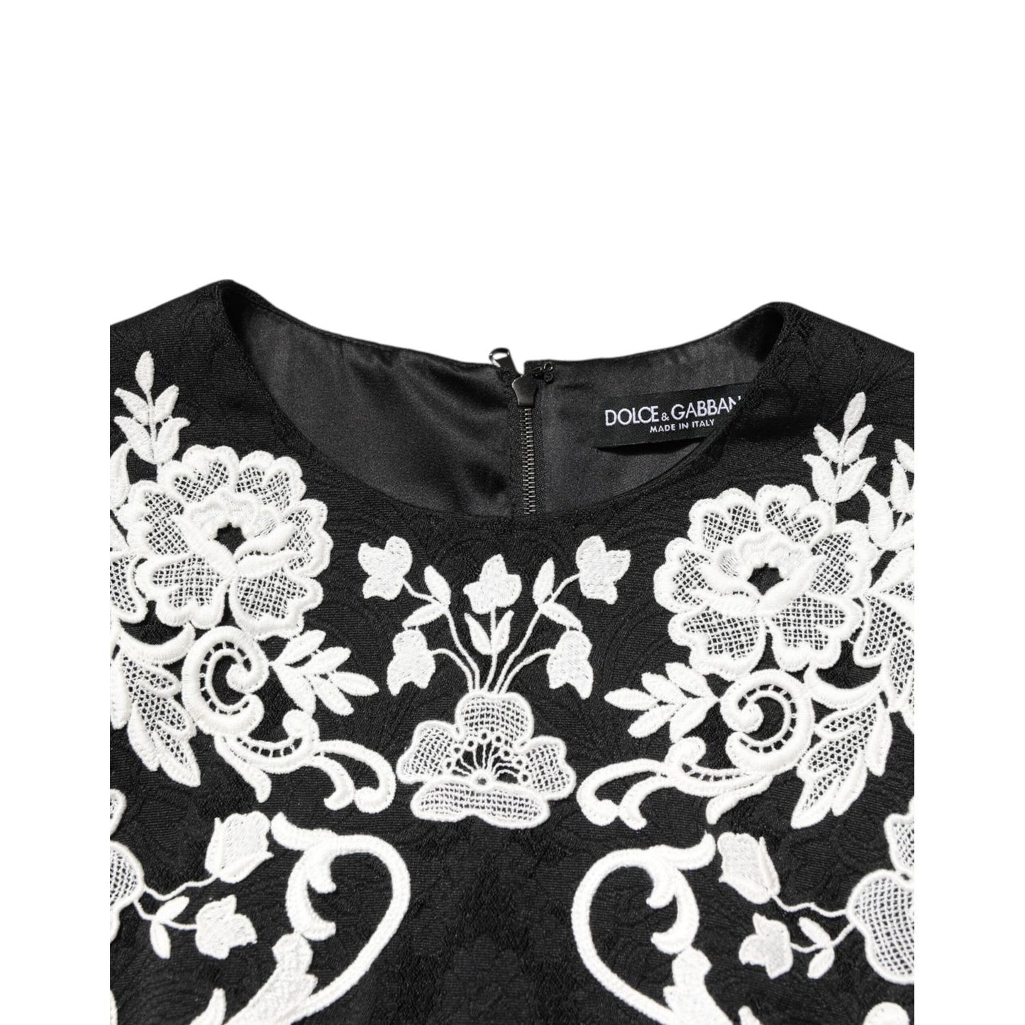 Dolce & Gabbana Black Lace Trim Short Sleeves A-line Dress Dolce & Gabbana