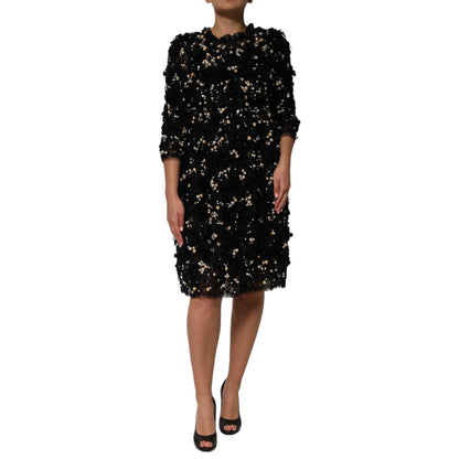 Dolce & Gabbana Black Viscose Pearl Embellishment Shift Dress Dolce & Gabbana