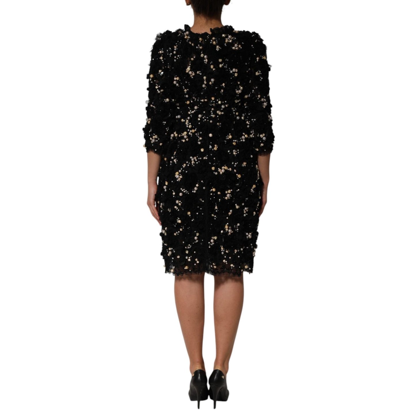 Dolce & Gabbana Black Viscose Pearl Embellishment Shift Dress Dolce & Gabbana