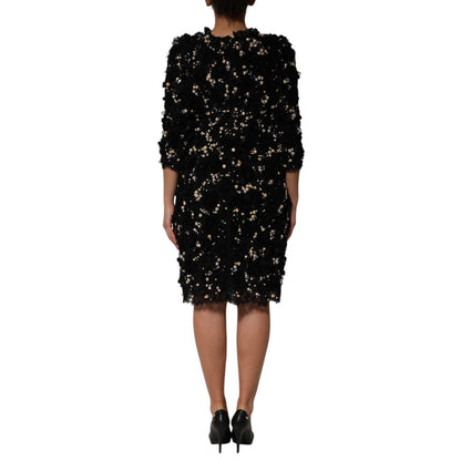 Dolce & Gabbana Black Viscose Pearl Embellishment Shift Dress Dolce & Gabbana