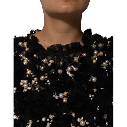 Dolce & Gabbana Black Viscose Pearl Embellishment Shift Dress Dolce & Gabbana