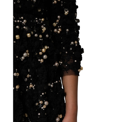 Dolce & Gabbana Black Viscose Pearl Embellishment Shift Dress Dolce & Gabbana
