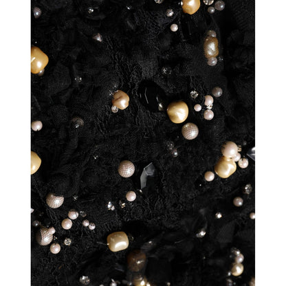 Dolce & Gabbana Black Viscose Pearl Embellishment Shift Dress Dolce & Gabbana