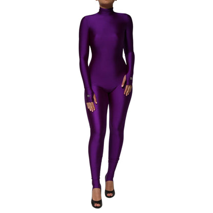 Dolce & Gabbana Purple Nylon Turtleneck Bodycon Jumpsuit Dress Dolce & Gabbana