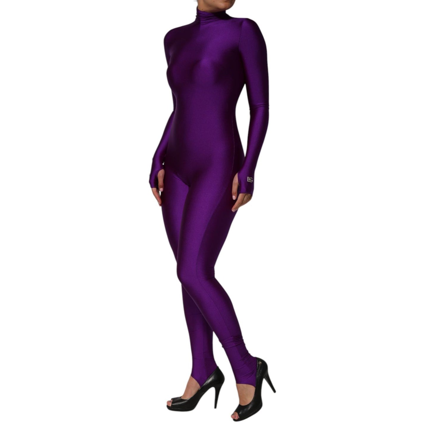 Dolce & Gabbana Purple Nylon Turtleneck Bodycon Jumpsuit Dress Dolce & Gabbana