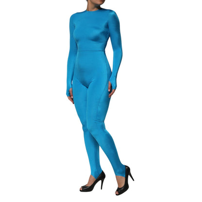 Dolce & Gabbana Blue Nylon Crew Neck Bodycon Jumpsuit Dress Dolce & Gabbana