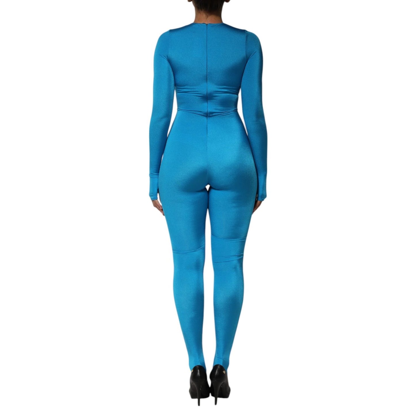 Dolce & Gabbana Blue Nylon Crew Neck Bodycon Jumpsuit Dress Dolce & Gabbana