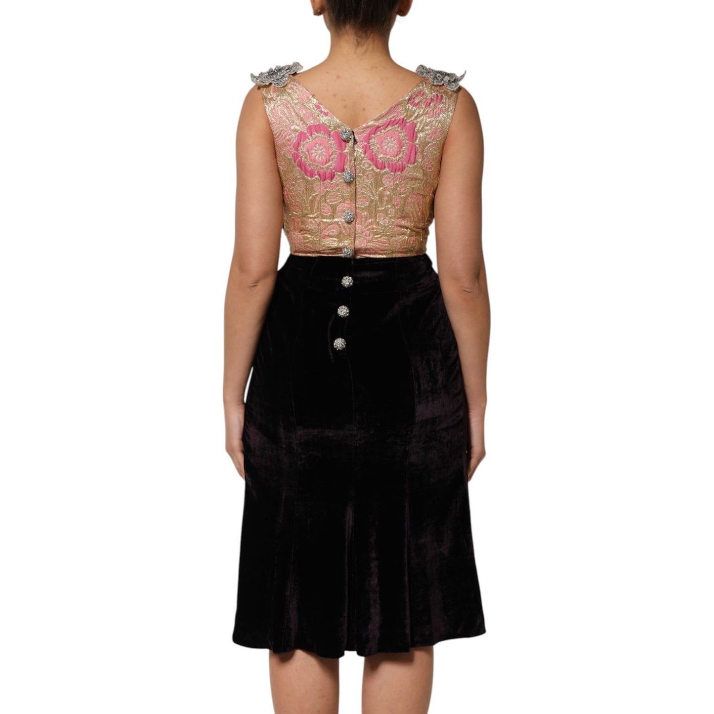 Dolce & Gabbana Black Velvet Flower Embellishment Aline Dress Dolce & Gabbana