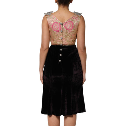 Dolce & Gabbana Black Velvet Flower Embellishment Aline Dress Dolce & Gabbana