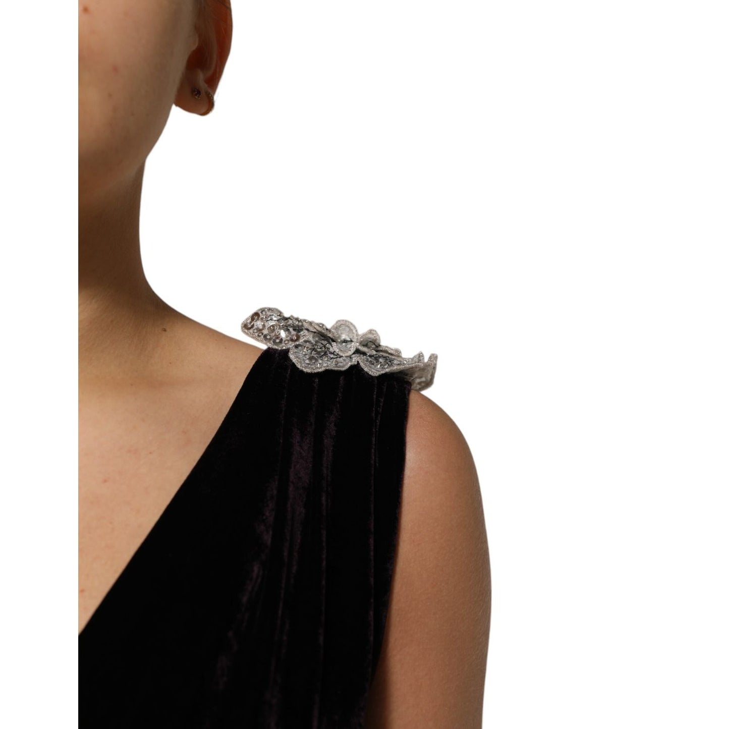 Dolce & Gabbana Black Velvet Flower Embellishment Aline Dress Dolce & Gabbana