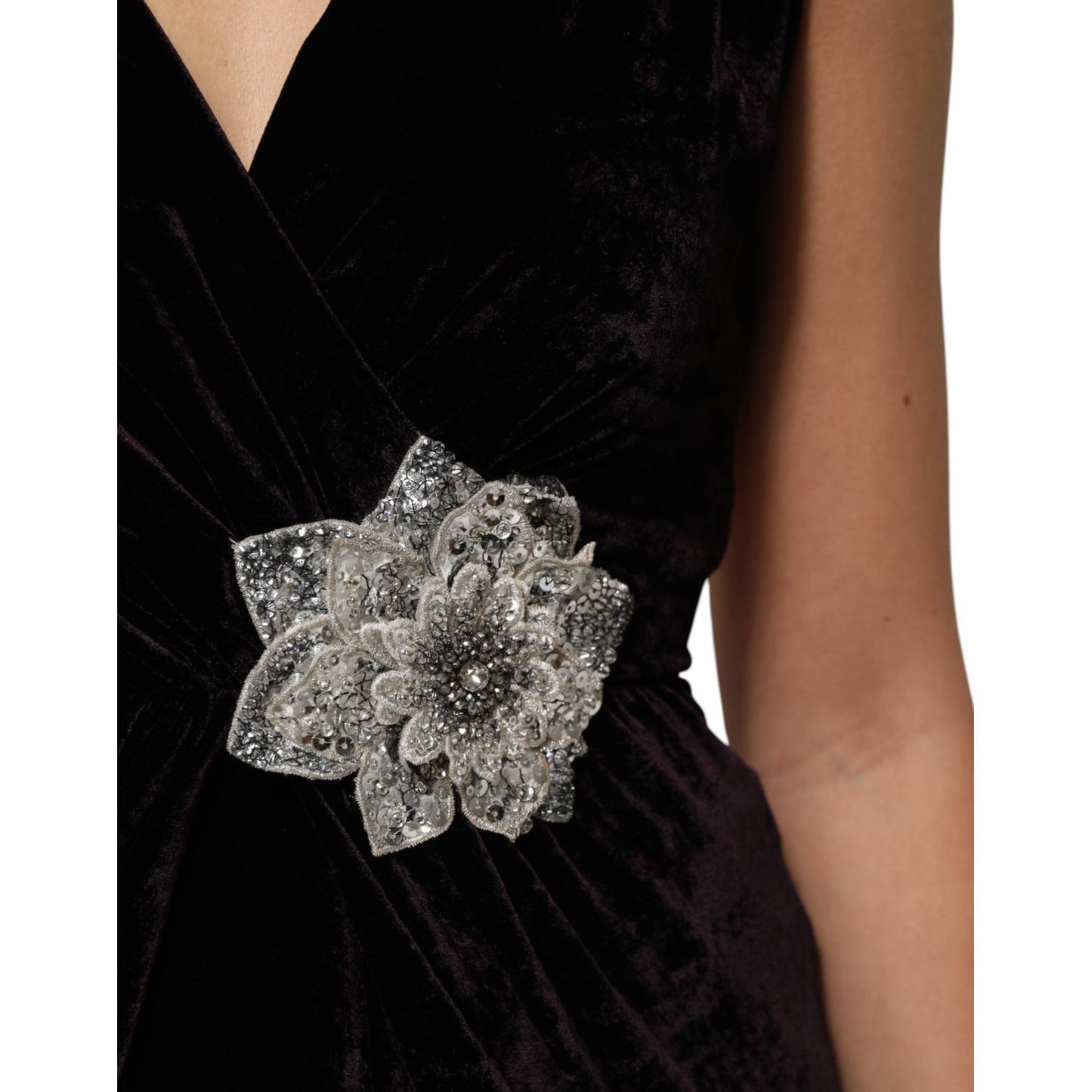 Dolce & Gabbana Black Velvet Flower Embellishment Aline Dress Dolce & Gabbana