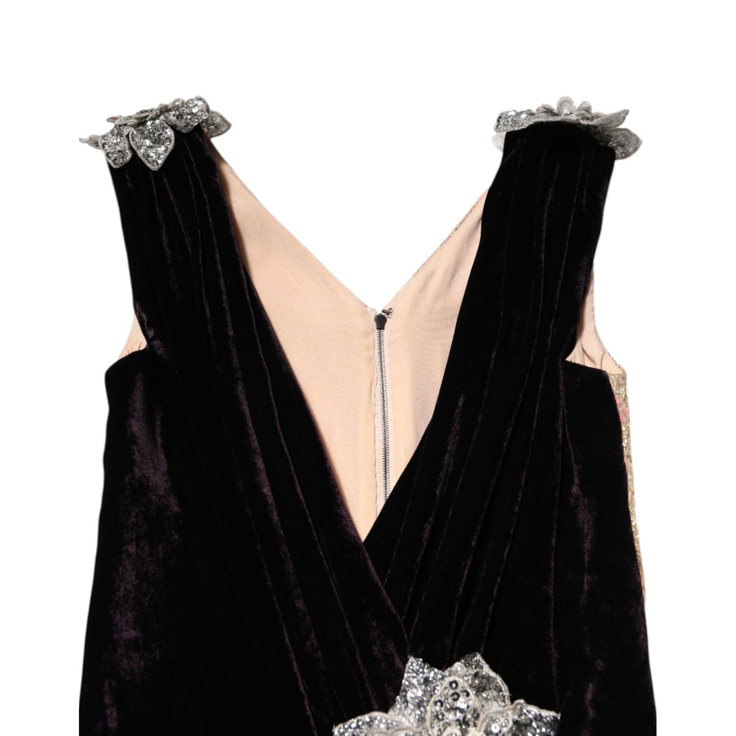 Dolce & Gabbana Black Velvet Flower Embellishment Aline Dress Dolce & Gabbana