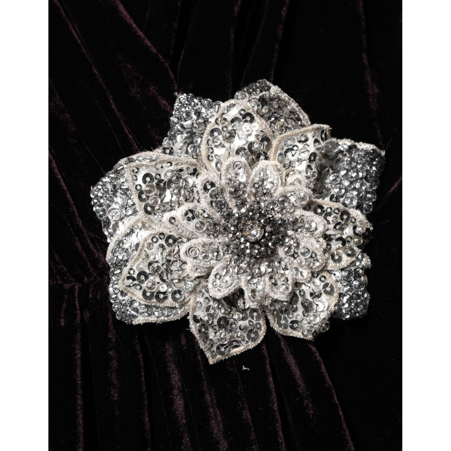 Dolce & Gabbana Black Velvet Flower Embellishment Aline Dress Dolce & Gabbana