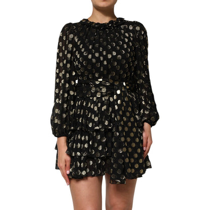 Dolce & Gabbana Black Gold Polka Dot Silk Brocade Mini Dress Dolce & Gabbana