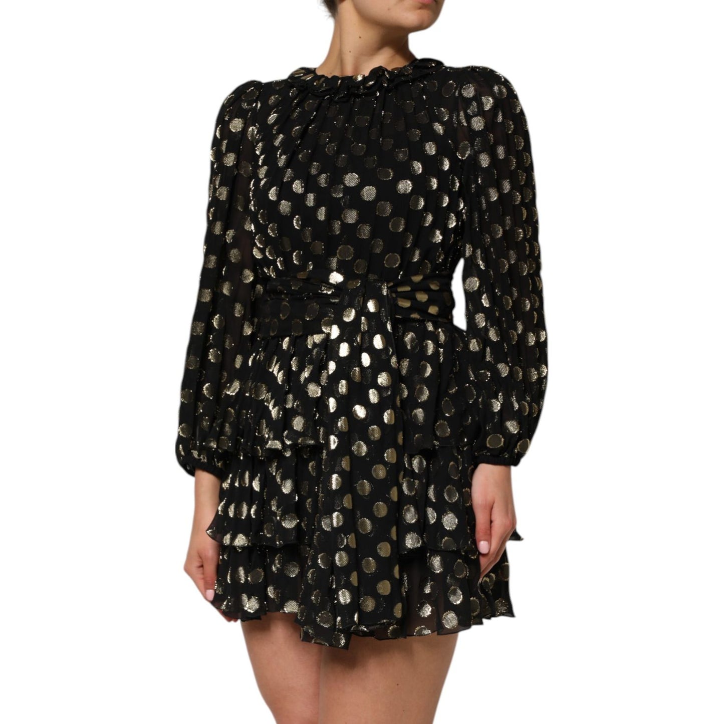 Dolce & Gabbana Black Gold Polka Dot Silk Brocade Mini Dress Dolce & Gabbana