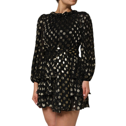 Dolce & Gabbana Black Gold Polka Dot Silk Brocade Mini Dress Dolce & Gabbana