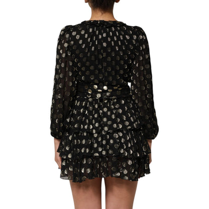 Dolce & Gabbana Black Gold Polka Dot Silk Brocade Mini Dress Dolce & Gabbana