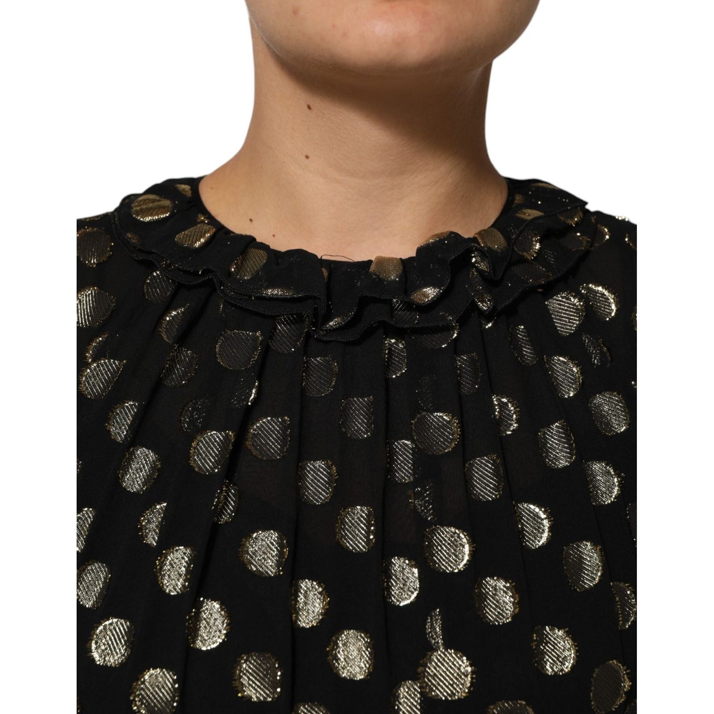 Dolce & Gabbana Black Gold Polka Dot Silk Brocade Mini Dress Dolce & Gabbana