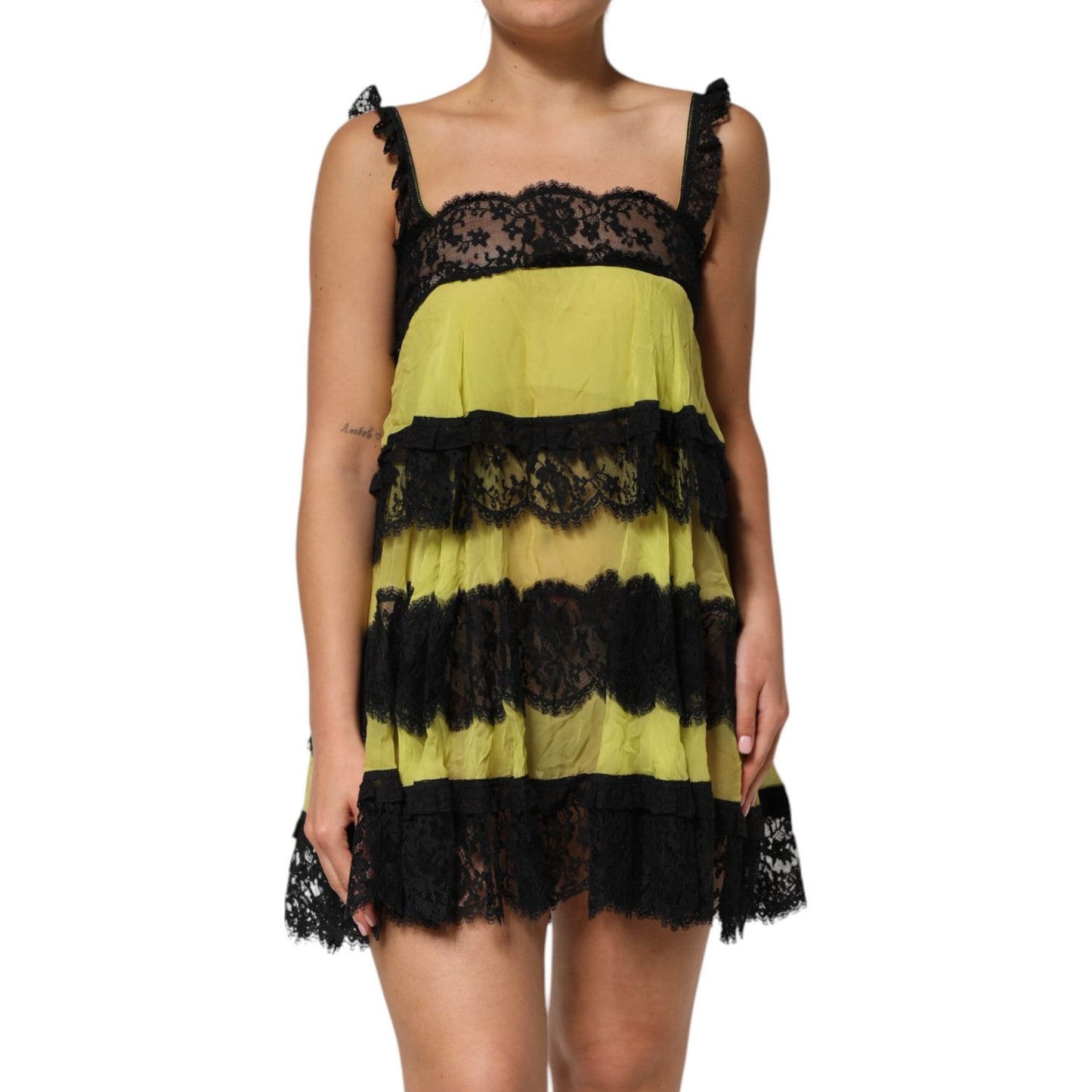 Dolce & Gabbana Yellow Black Babydoll Chemise Lingerie Dress Dolce & Gabbana