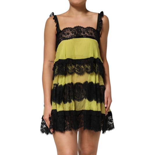 Dolce & Gabbana Yellow Black Babydoll Chemise Lingerie Dress Dolce & Gabbana