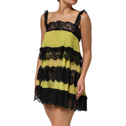 Dolce & Gabbana Yellow Black Babydoll Chemise Lingerie Dress Dolce & Gabbana