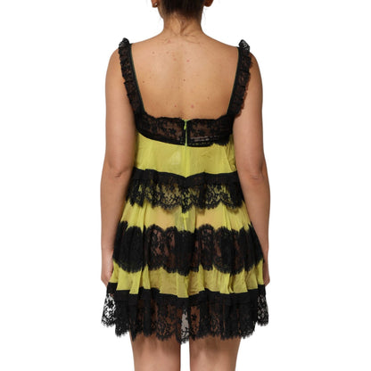 Dolce & Gabbana Yellow Black Babydoll Chemise Lingerie Dress Dolce & Gabbana