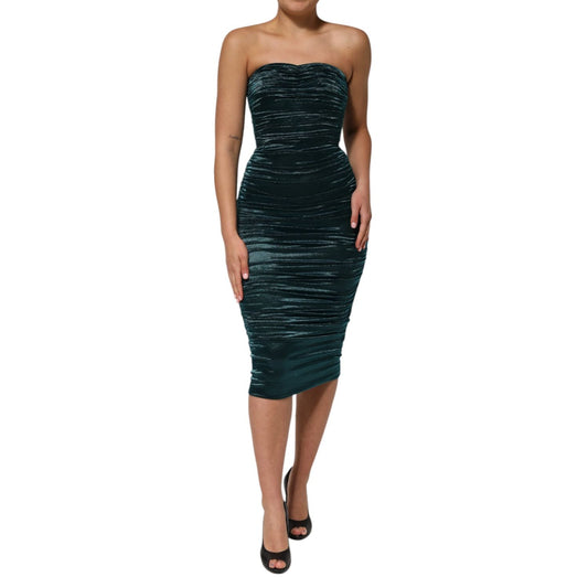 Dolce & Gabbana Green Silk Satin Fitted Strapless Dress Dolce & Gabbana