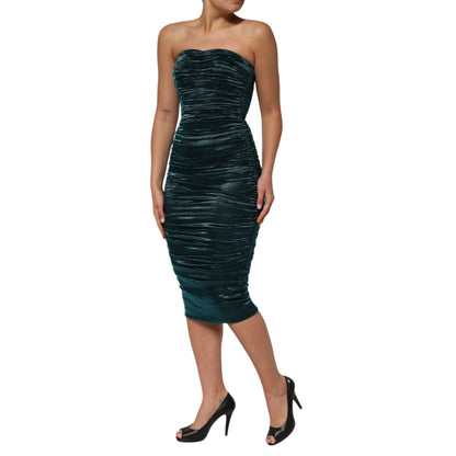 Dolce & Gabbana Green Silk Satin Fitted Strapless Dress Dolce & Gabbana