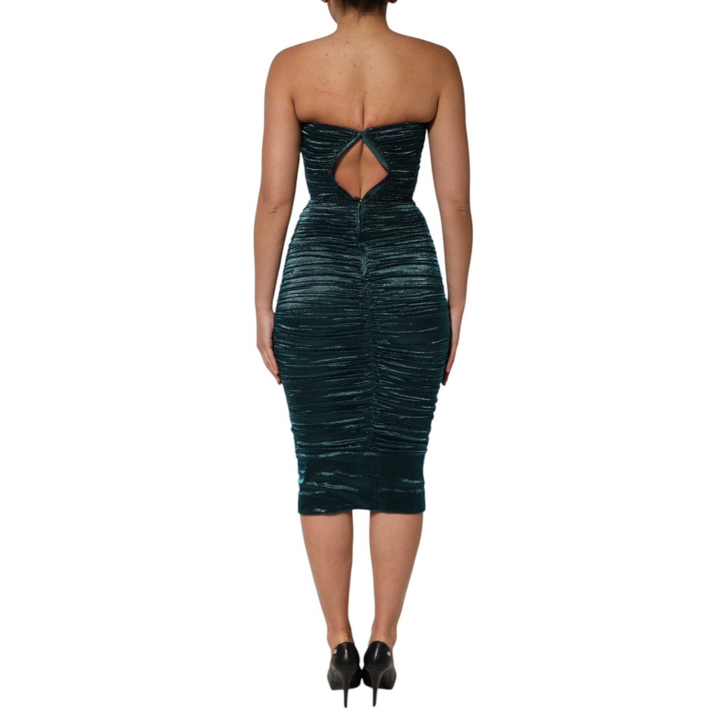 Dolce & Gabbana Green Silk Satin Fitted Strapless Dress Dolce & Gabbana